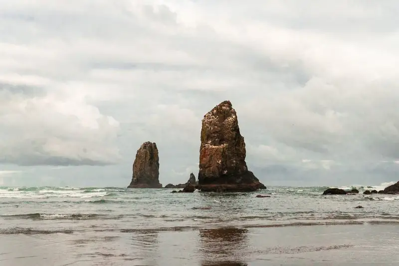 Sea stacks under a cloudy sky