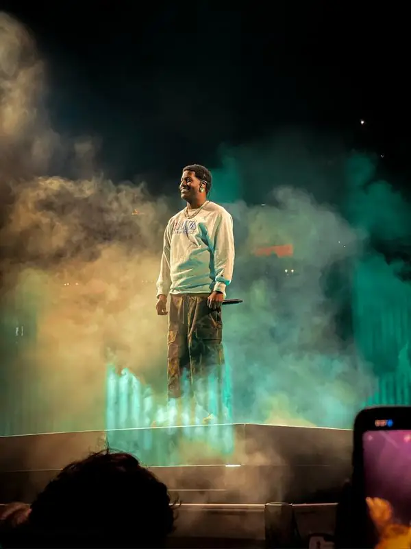 Performer with smoke and colorful lights