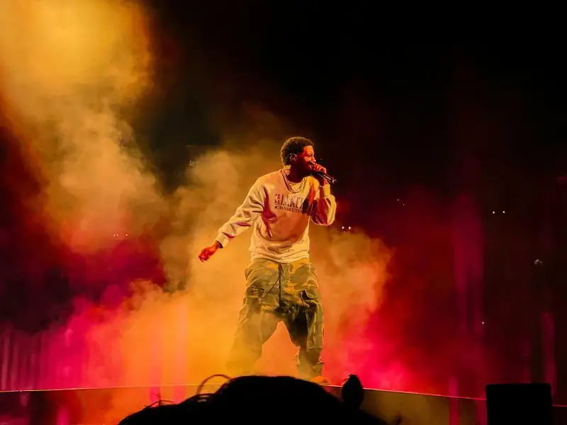 Performer in colorful smoke
